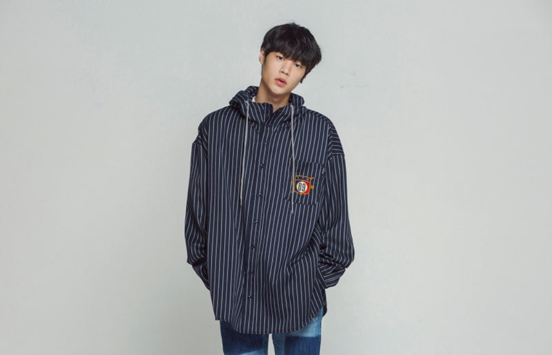 ロマンティッククラウン(ROMANTIC CROWN) Striped Hood Shirt_Navy