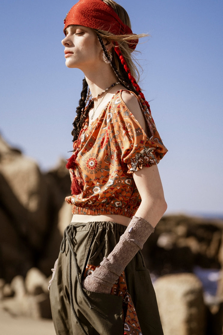 オクトーバーサード(Oct.3) Random Pleats Layered Warmer [Khaki]