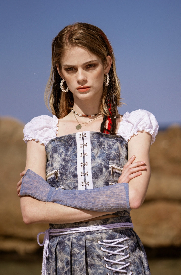 オクトーバーサード(Oct.3) Random Pleats Layered Warmer [Blue]