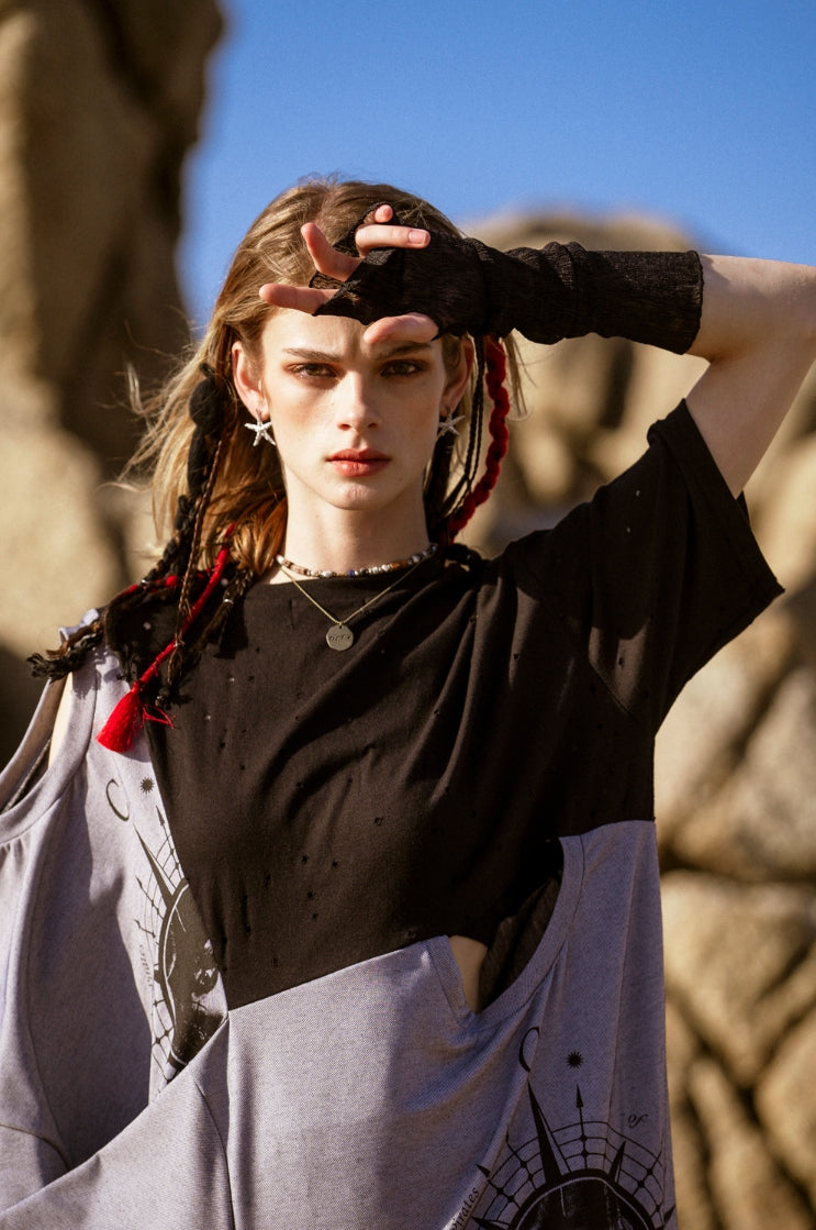 オクトーバーサード(Oct.3) Random Pleats Layered Warmer [Black]