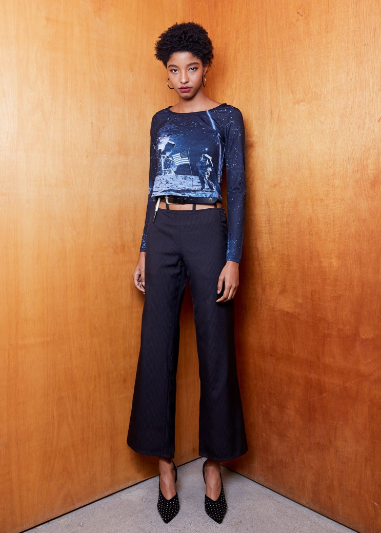 オクトーバーサード(Oct.3) Stripe Slacks Belt Pants [Black]