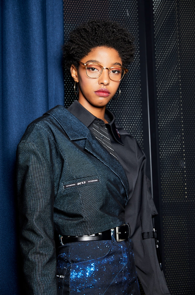 オクトーバーサード(Oct.3) One Shoulder Corduroy Jacket [Navy]