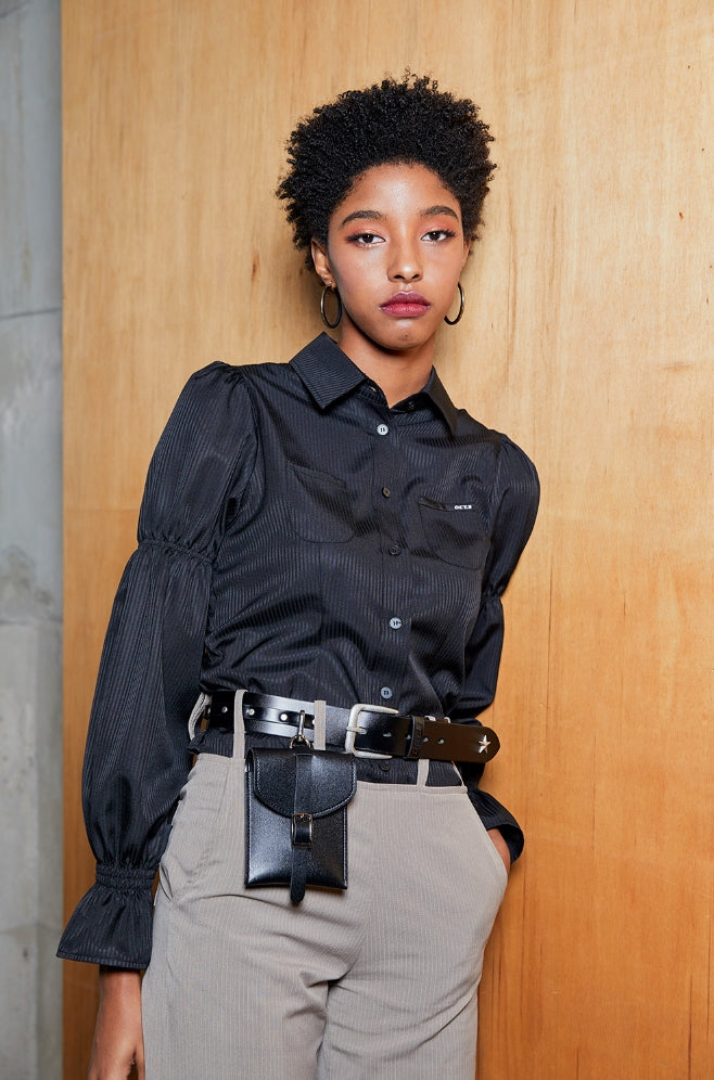 オクトーバーサード(Oct.3)  Shirring Puff Sleeves Shirt [Black]