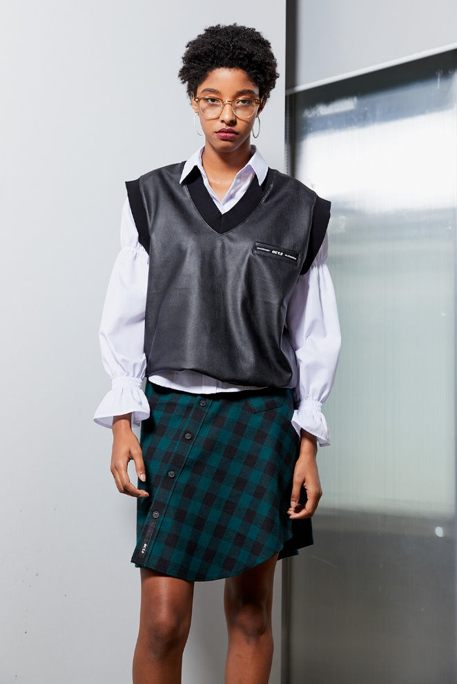 オクトーバーサード(Oct.3)  Logo Pocket Leather Vest [Black]