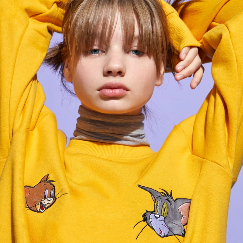 ステレオバイナルズ(Stereo Vinyls) [FW19 T&J] Velour Applique Sweatshirts(Mustard)