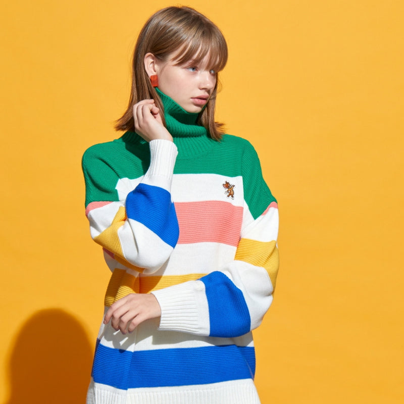 ステレオバイナルズ(Stereo Vinyls) [FW19 T&J] Stripe Turtleneck Knit(Ivory)