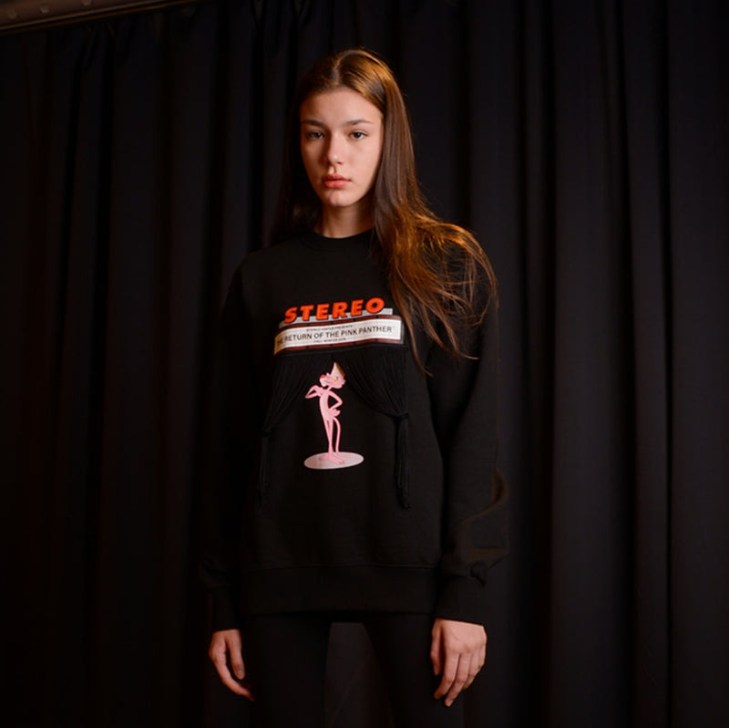 ステレオバイナルズ(Stereo Vinyls)  [FW19 Pink Panther] PP Fringe Sweatshirts(Black)