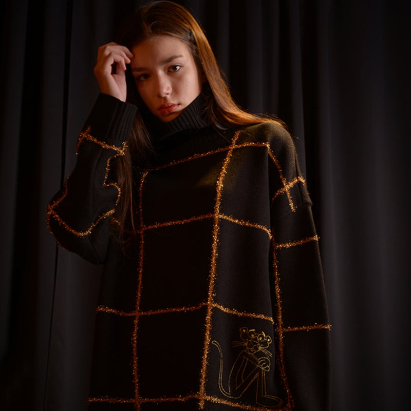 ステレオバイナルズ(Stereo Vinyls)  [FW19 Pink Panther] Gold Check Knit(Black)