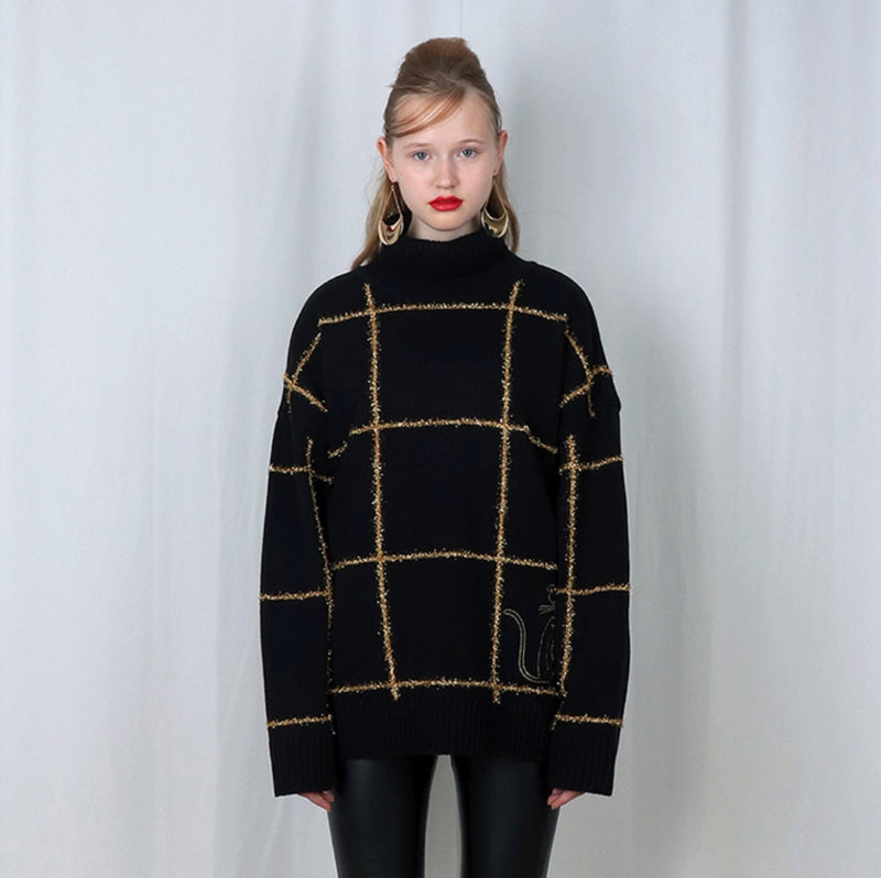 ステレオバイナルズ(Stereo Vinyls)  [FW19 Pink Panther] Gold Check Knit(Black)