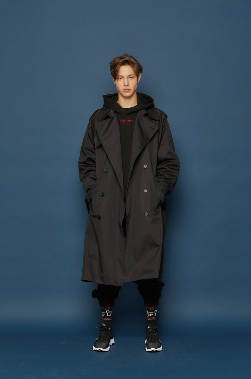 スローアシッド(SLOW ACID) Oversized Trench Coat (BLACK)