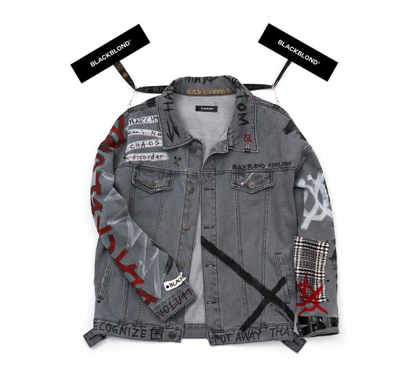 ブラックブロンド(BLACKBLOND) BBD Brutal Graffiti Denim Jacket (Dark Gray)