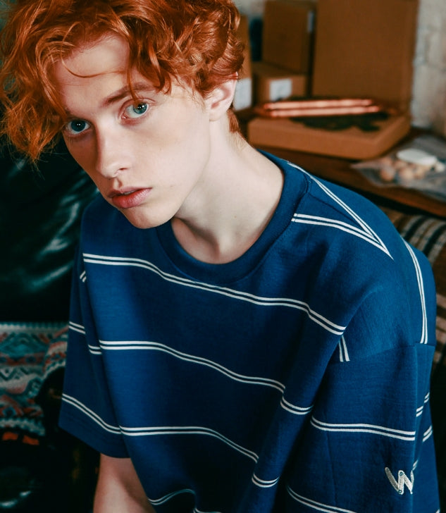 ダブルユーブイプロジェクト(WV PROJECT) TWO THIN STRIPE SHORT SLEEVE NAVY JJST7090