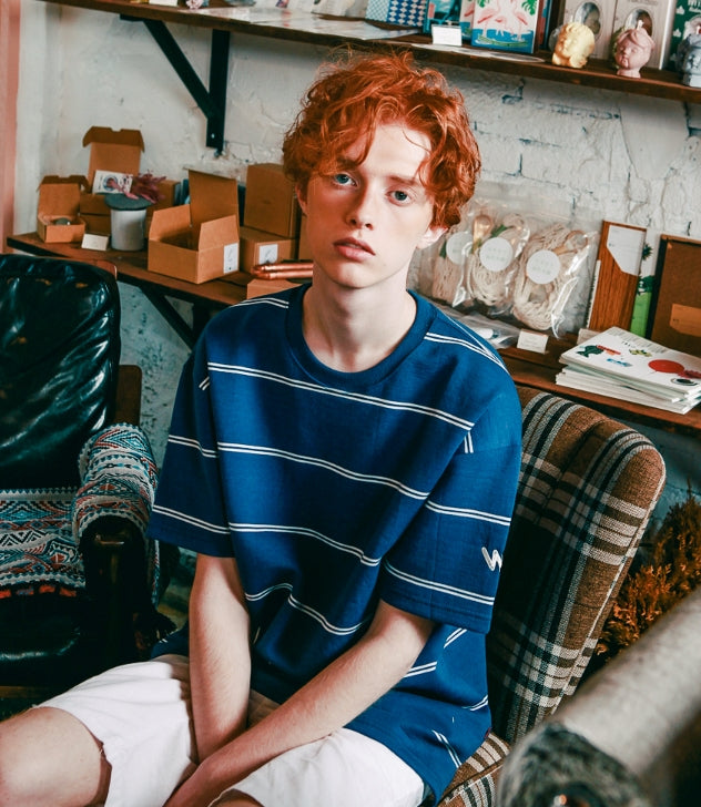 ダブルユーブイプロジェクト(WV PROJECT) TWO THIN STRIPE SHORT SLEEVE NAVY JJST7090