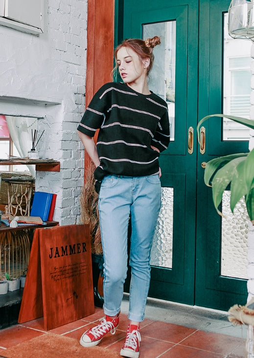 ダブルユーブイプロジェクト(WV PROJECT) TWO THIN STRIPE SHORT SLEEVE BLACK JJST7090