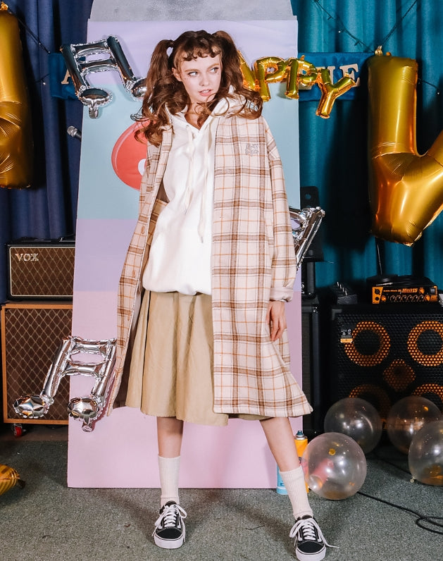 ダブルユーブイプロジェクト(WV PROJECT) CHECK LONG SINGLE COAT IVORY JJOT7206