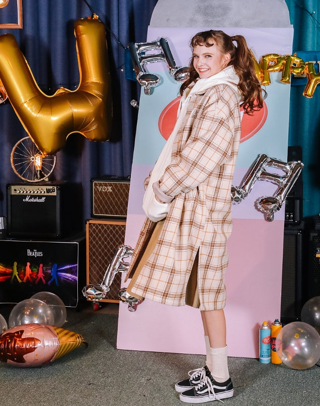 ダブルユーブイプロジェクト(WV PROJECT) CHECK LONG SINGLE COAT IVORY JJOT7206