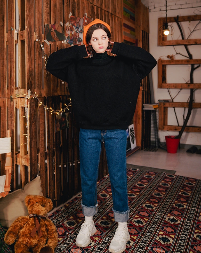 ダブルユーブイプロジェクト(WV PROJECT) BEN Boucle sweatshirts BLACK KHMT7336