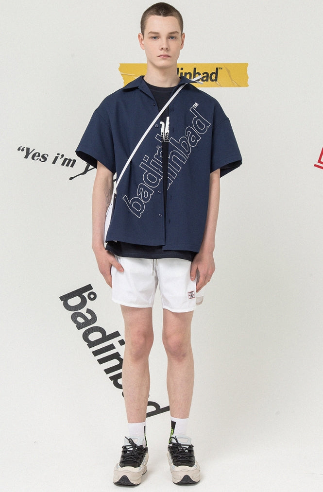 ベドインベド(BADINBAD)Outline Font Shirt_Navy
