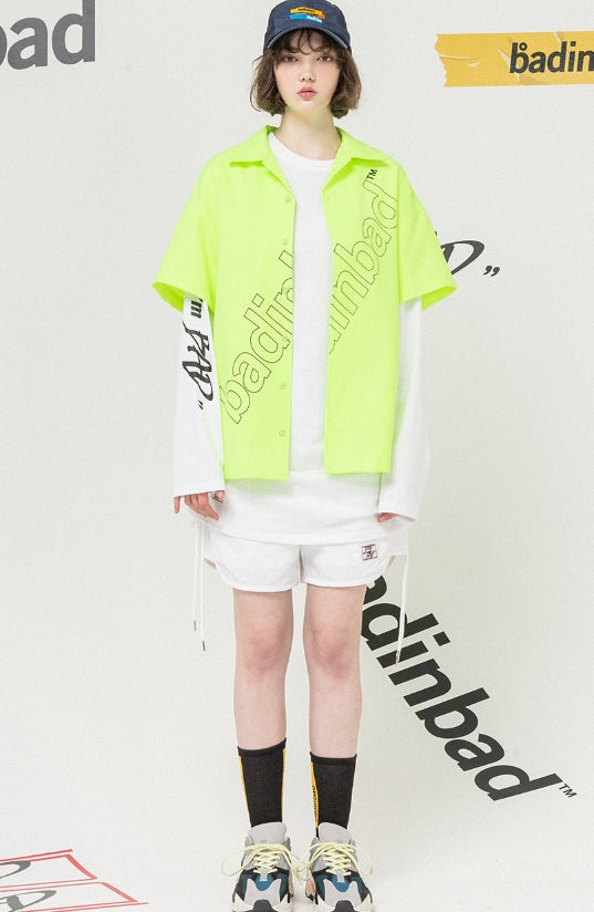 ベドインベド(BADINBAD)Outline Font Shirt_Lime