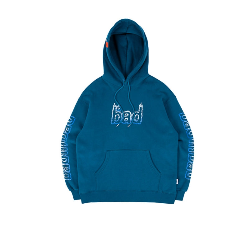 ベドインベド(BADINBAD)[BIB X JODAE]FLAME LOGO HOODIE_BLUE GREEN