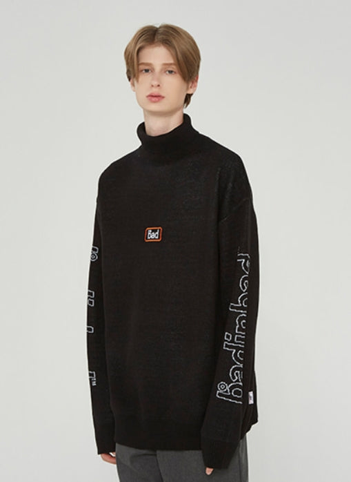 ベドインベド(BADINBAD) KNIT LOGO TURTLENECK_BLACK