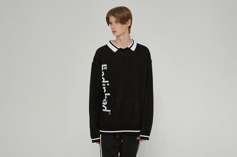 ベドインベド(BADINBAD) LOGO COLLAR KNIT_BLACK