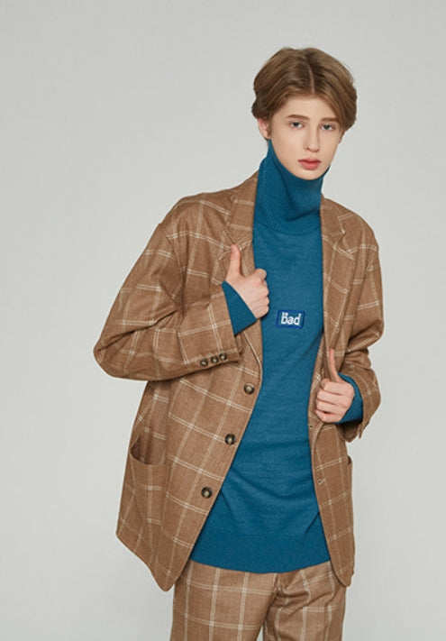 ベドインベド(BADINBAD) 3 BUTTON CHECK JACKET_BROWN