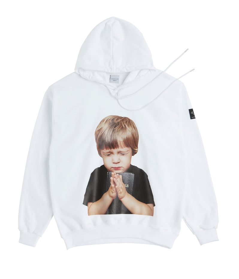 アクメドラビ(acme' de la vie) ADLV BABY FACE HOODIE WHITE PRAYER