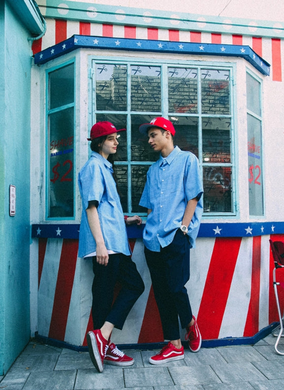 パーステップ(PERSTEP) Denim Loose Fit Short Sleeve Shirt 2color KHSS4075