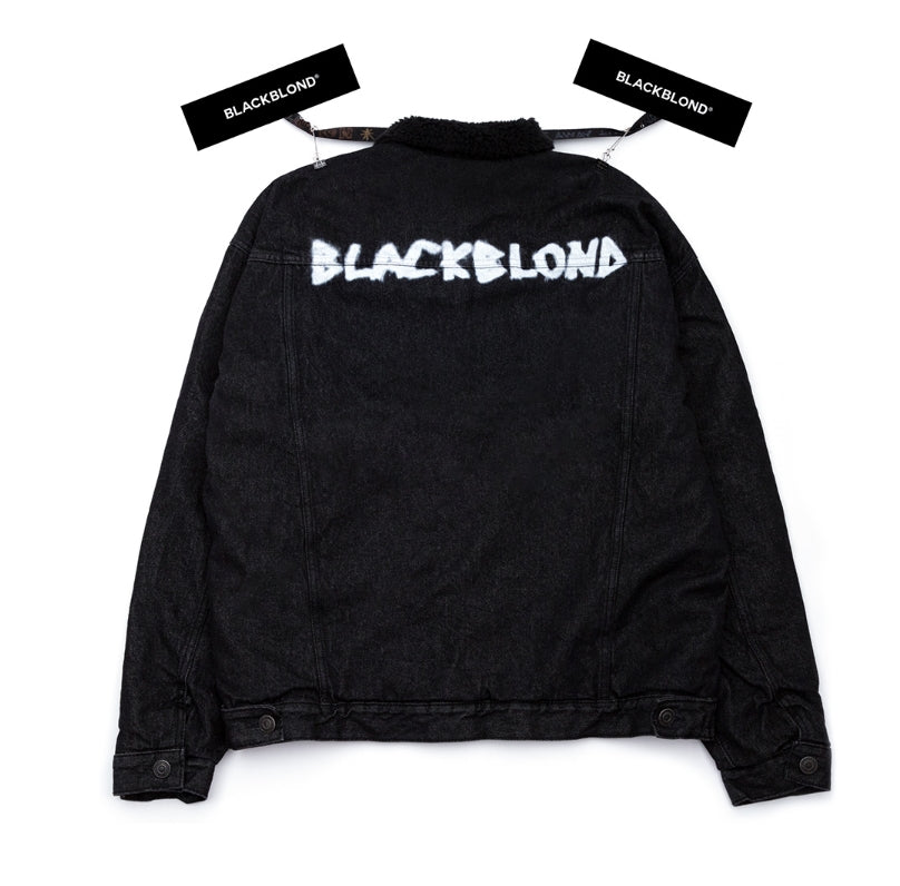 ブラックブロンド(BLACKBLOND) BBD Shearling Collar Graffiti Logo Denim Jacket (Black)
