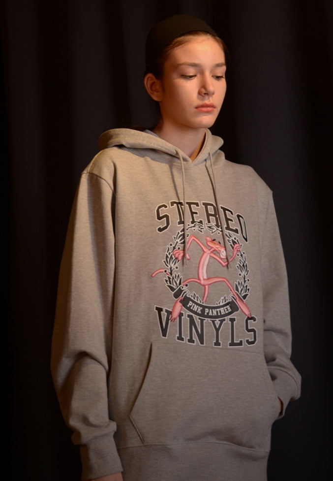 ステレオバイナルズ(Stereo Vinyls)  [FW19 Pink Panther] PP University Fleece Hoodie(Melange Grey)