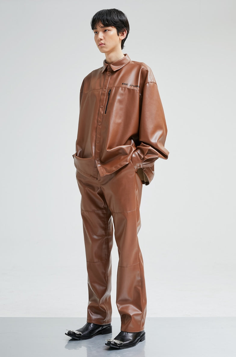 イーエスシースタジオ(ESC STUDIO) Leather shirt (camel)