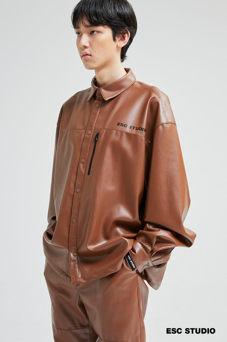 イーエスシースタジオ(ESC STUDIO) Leather shirt (camel)
