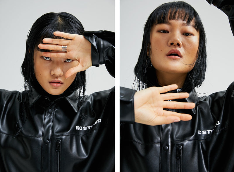 イーエスシースタジオ(ESC STUDIO) Leather shirt (black)