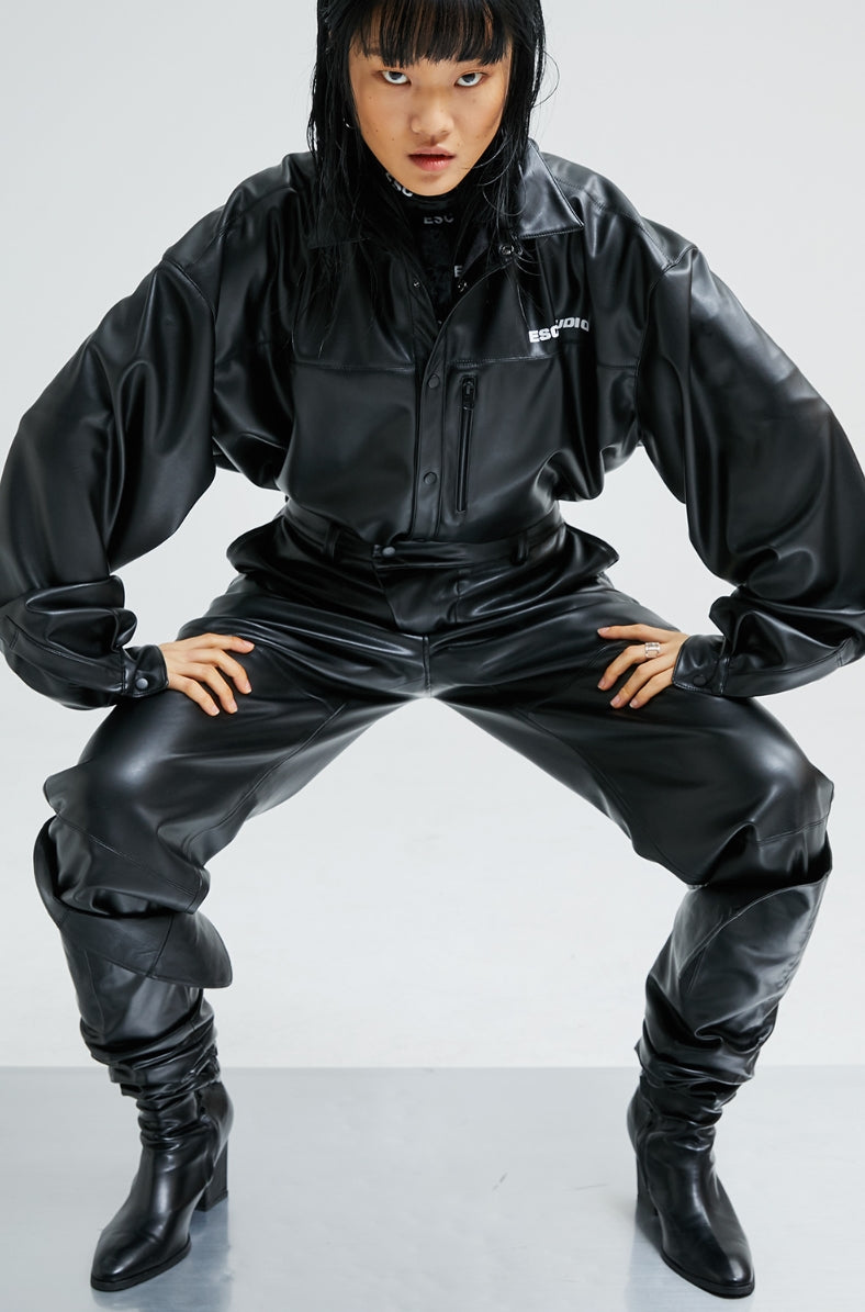 イーエスシースタジオ(ESC STUDIO) Leather shirt (black)