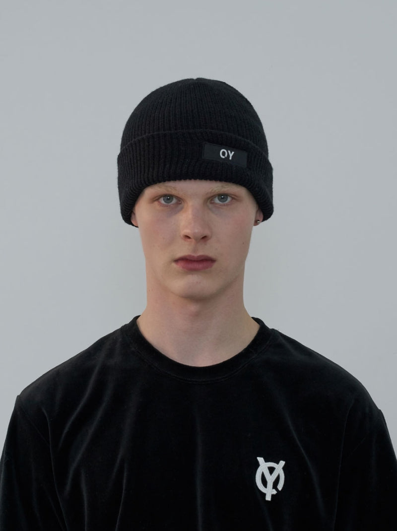 オーワイ(OY) LOGO LONG BEANIE-BLACK