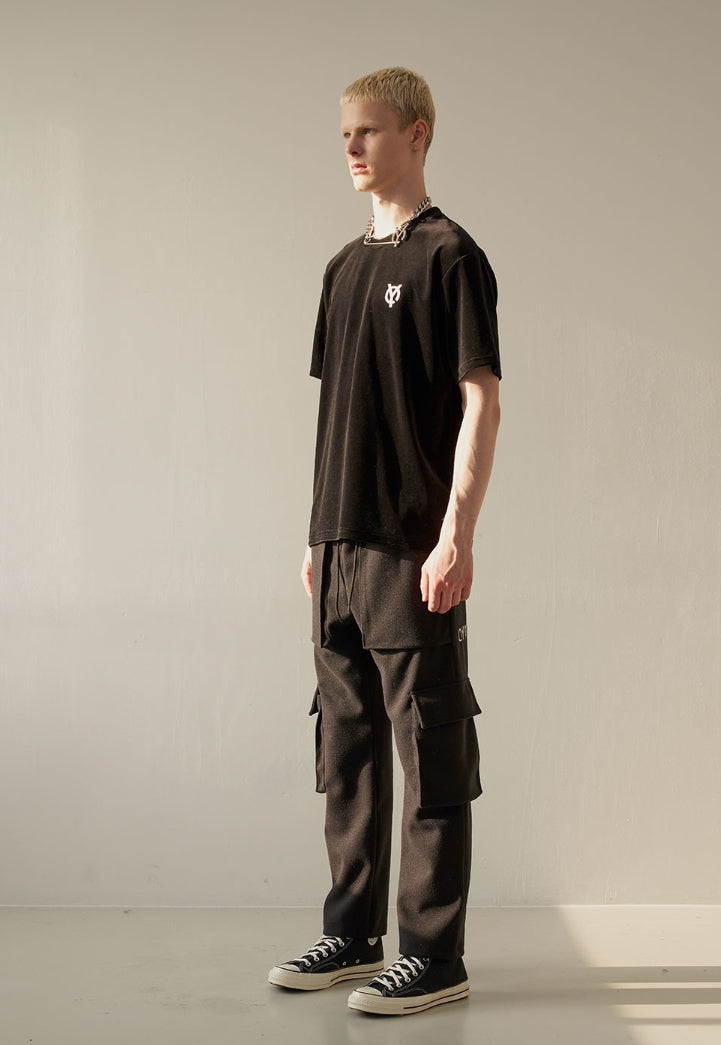 オーワイ(OY) VELOUR LOGO T-SHIRTS -BLACK