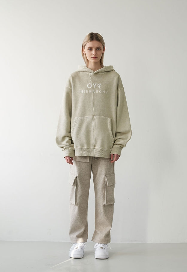 オーワイ(OY)  CUTTING PIGMENT HOODIE-BEIGE