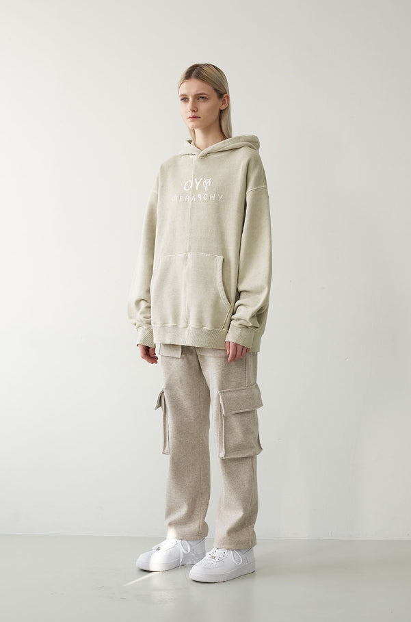オーワイ(OY)  CUTTING PIGMENT HOODIE-BEIGE