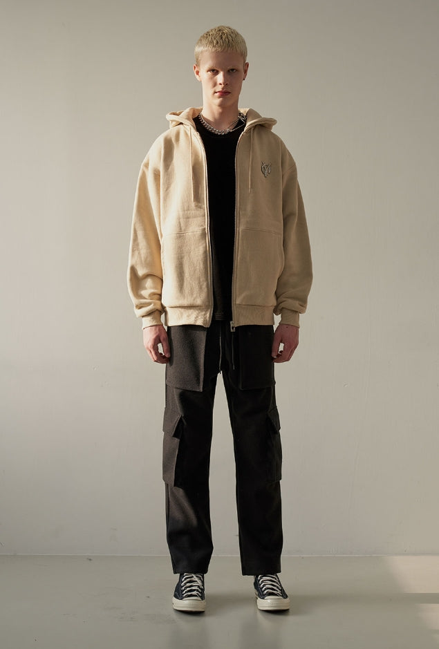オーワイ(OY) LOGO FULL HOODIE ZIP-BEIGE