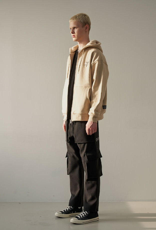 オーワイ(OY) LOGO FULL HOODIE ZIP-BEIGE