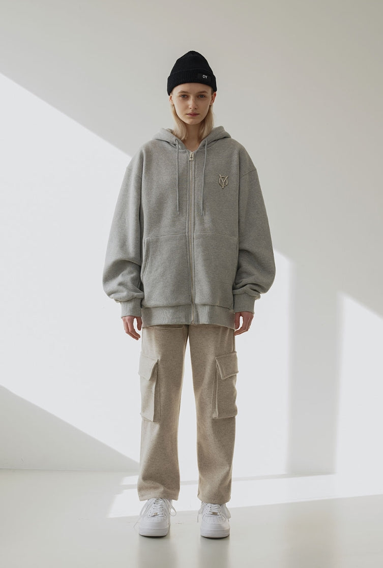 オーワイ(OY) LOGO FULL HOODIE ZIP-GREY