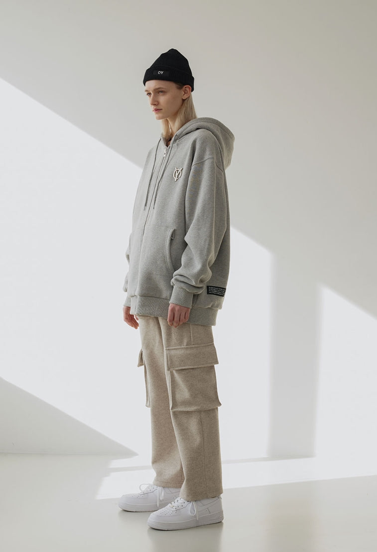 オーワイ(OY) LOGO FULL HOODIE ZIP-GREY