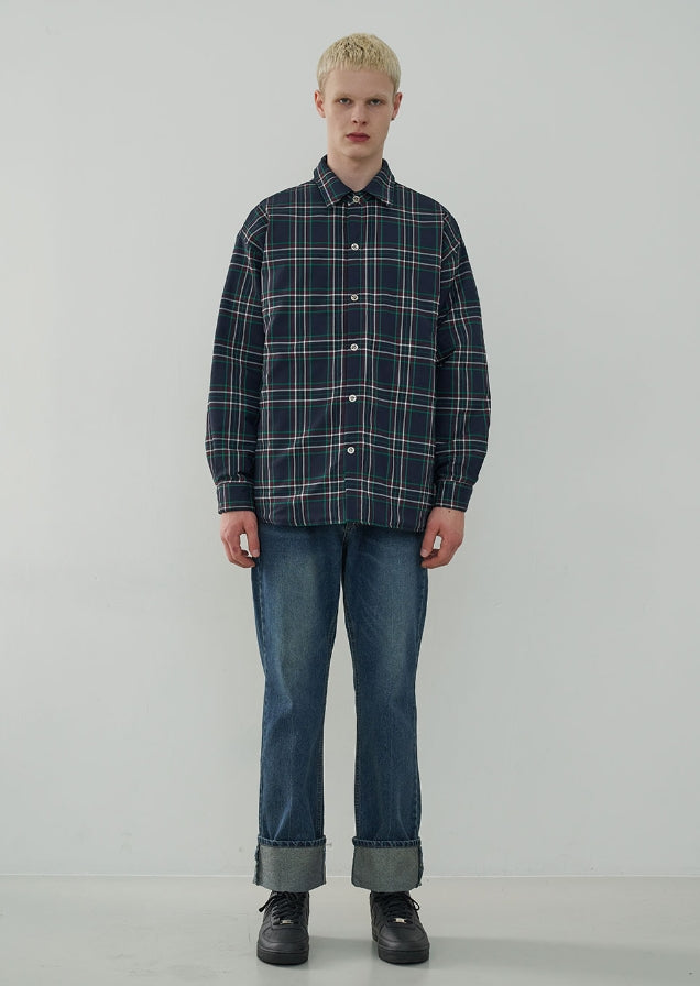 オーワイ(OY) PADDING SHIRTS-CHECK NAVY