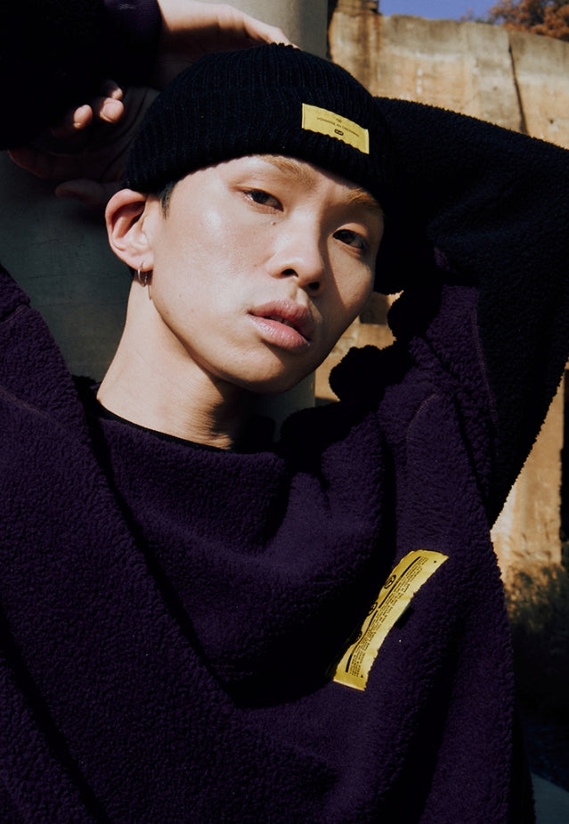 オベルー(OVERR) ESSAY.5 OVR LABEL BLACK BEANIE