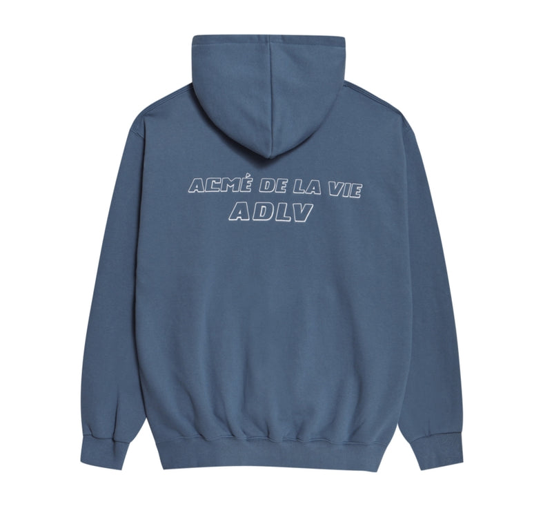 アクメドラビ(acme' de la vie) ADLV BACK EMBRO LOGO HOODIE BLUE GREY