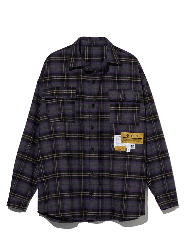 オベルー(OVERR) NONE.1 LABEL POINT PURPLE CHECK SHIRTS