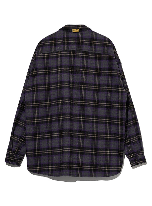 オベルー(OVERR) NONE.1 LABEL POINT PURPLE CHECK SHIRTS