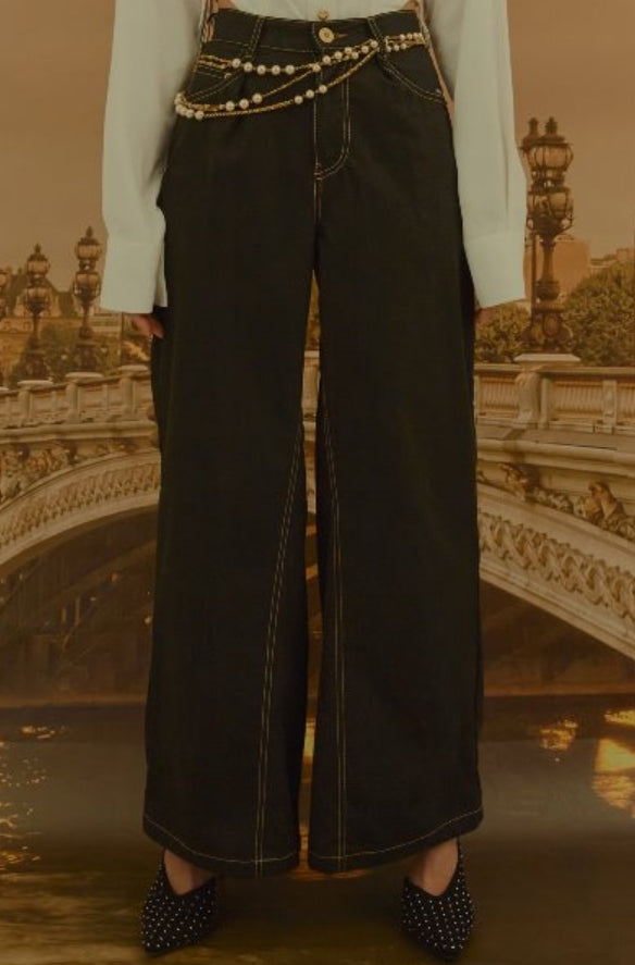 オクトーバーサード(Oct.3) Gold Stitch Wide Pants [Black]