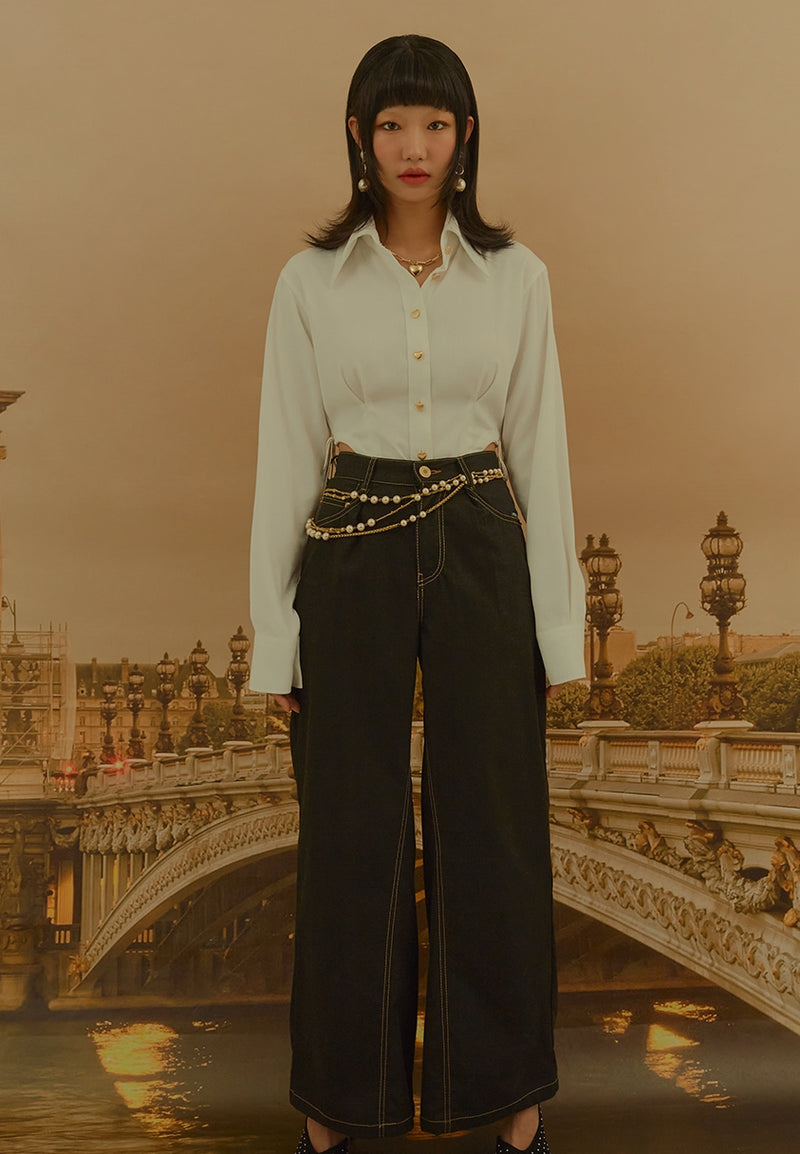 オクトーバーサード(Oct.3) Gold Stitch Wide Pants [Black]